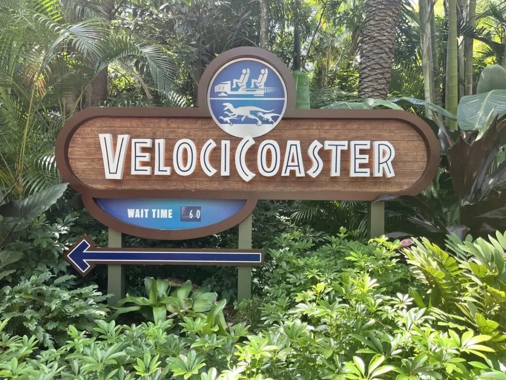 sign and wait time for the ride Velocicoaster at Islands of Adventure