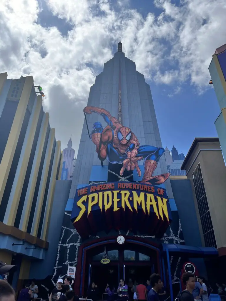 front entrance to The Amazing Adventures of Spider-man at Marvel Super Hero Island at Universal Orlando